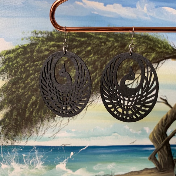 Jewelry - PHOENIX RISING Black Wood Wooden Bird Earrings